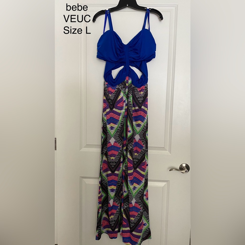 EUC bebe Cut Out Maxi Dress Neon Size L